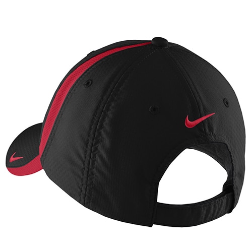 black nike hat with red swoosh